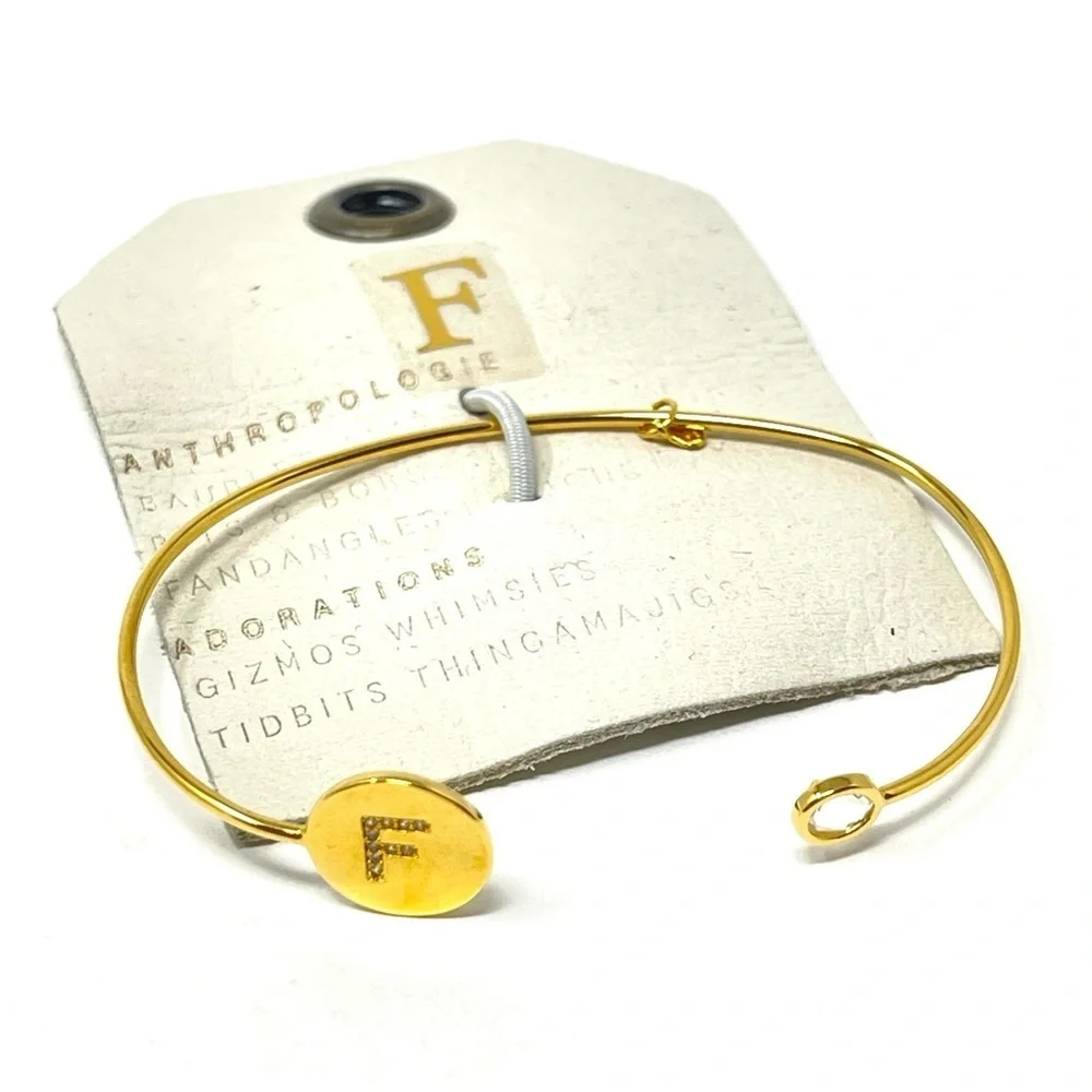 New Anthropologie Tai Open Cuff Monogram Bracelet Gold
